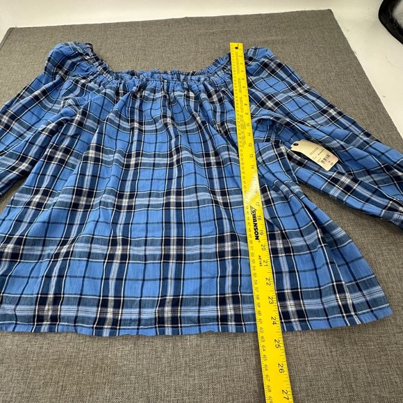 Brand New! St Johns Bay Peasant Top Blue Plaid Size OX Cotton & Rayon MSRP: $50 - Picture 3 of 9